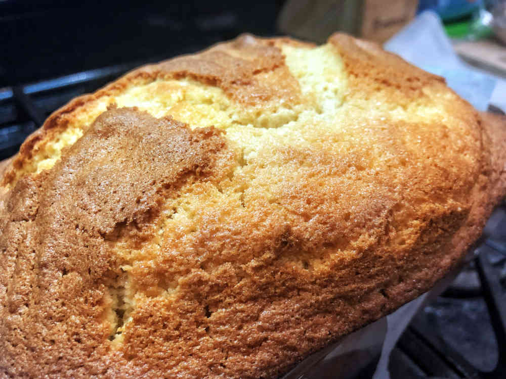 burnt sugar cake out of the oven