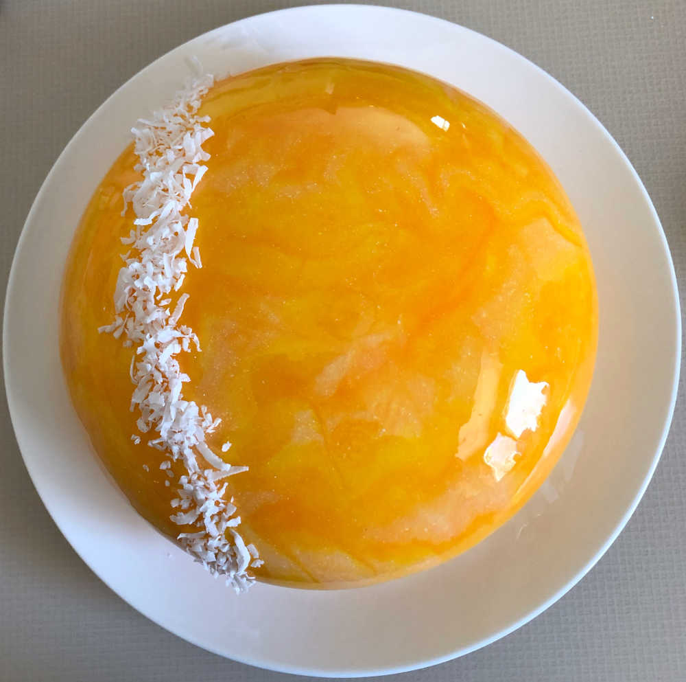 Finished lemon mango entremet cake